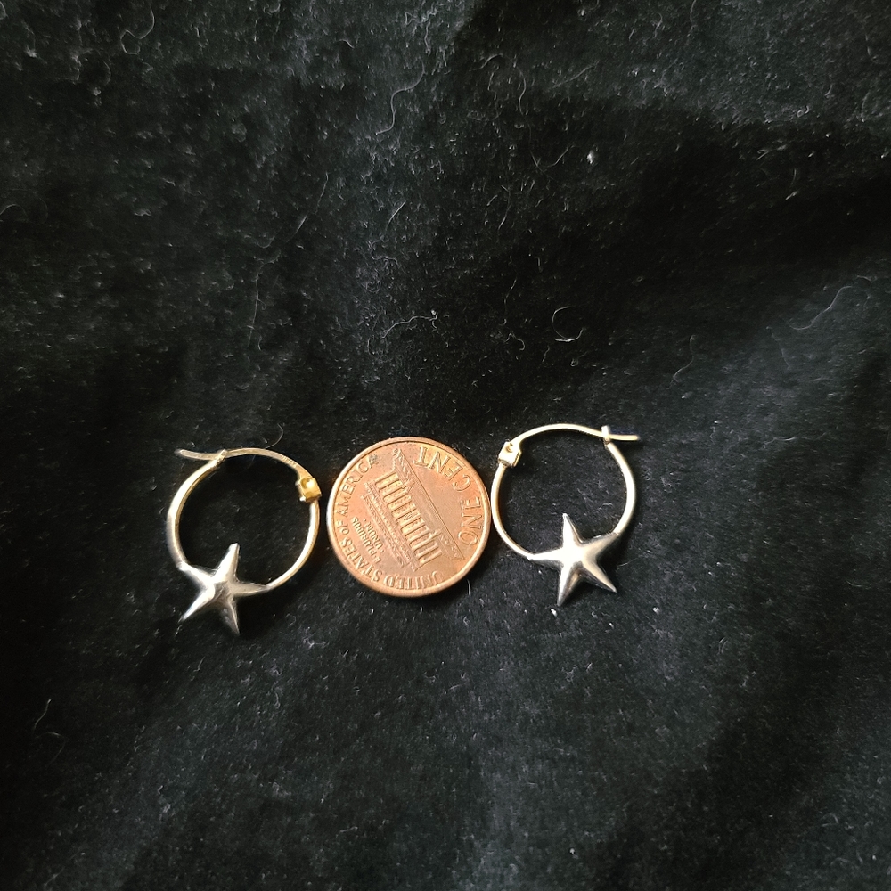 Yellow Gold Small Hoops with Star